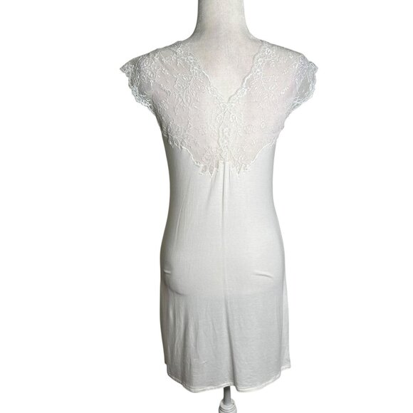 Frette Italy White Lace Longuette Nightgown Small Stretch Luxury Modal - Picture 4 of 7